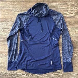 Reebok Women's Large Navy Blue Drawstring Cowl Neck Lightweight Running Pullover
